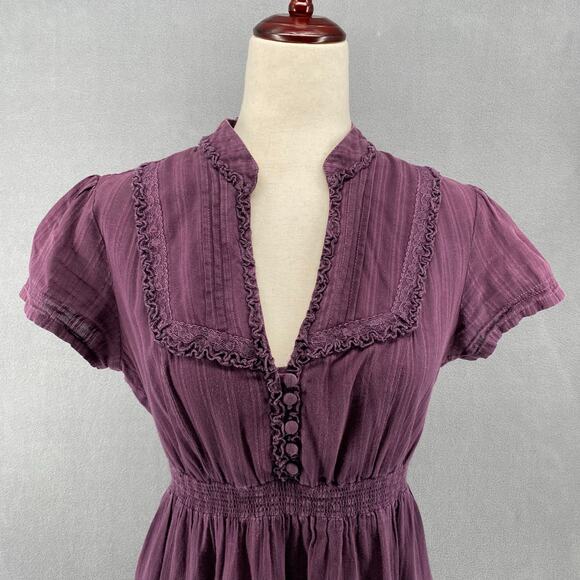 Vintage Fossil Dress Boho Romantic Cottage Womens L Purple Short Sleeve Lined - Picture 5 of 13
